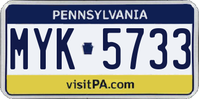PA license plate MYK5733