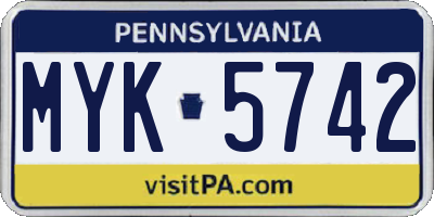 PA license plate MYK5742