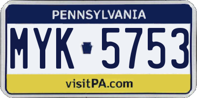PA license plate MYK5753