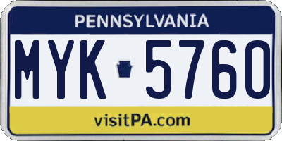 PA license plate MYK5760