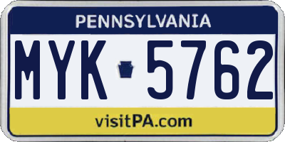 PA license plate MYK5762