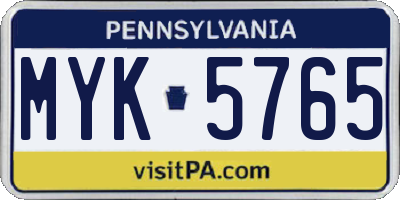 PA license plate MYK5765