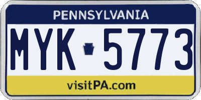 PA license plate MYK5773