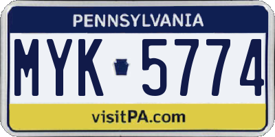 PA license plate MYK5774