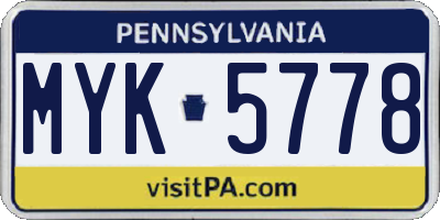 PA license plate MYK5778