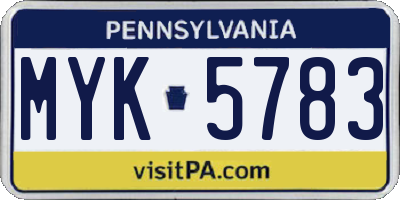 PA license plate MYK5783