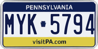 PA license plate MYK5794