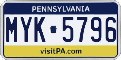 PA license plate MYK5796