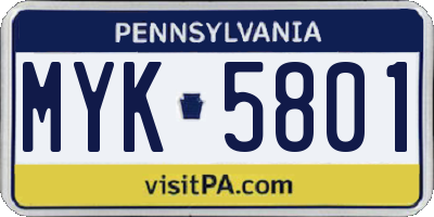 PA license plate MYK5801