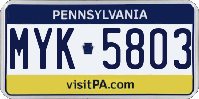 PA license plate MYK5803