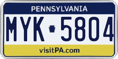 PA license plate MYK5804