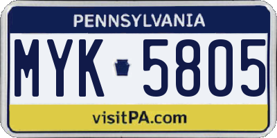 PA license plate MYK5805