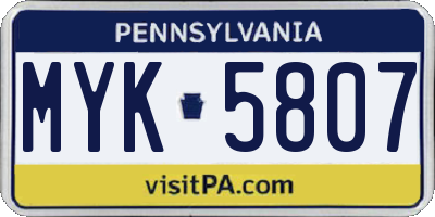 PA license plate MYK5807