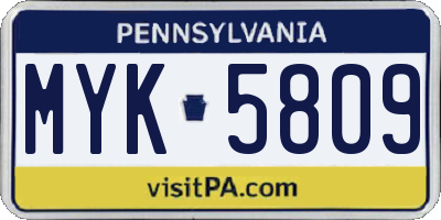 PA license plate MYK5809