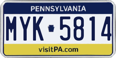 PA license plate MYK5814