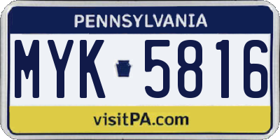 PA license plate MYK5816