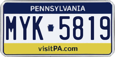 PA license plate MYK5819