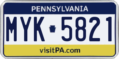 PA license plate MYK5821