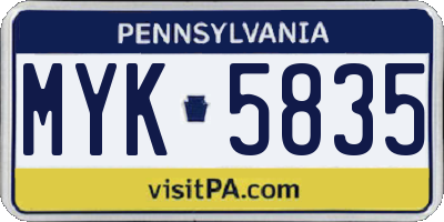 PA license plate MYK5835