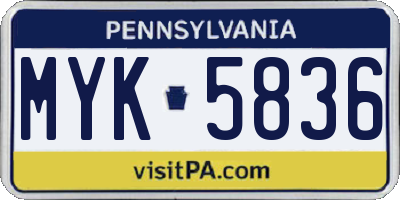 PA license plate MYK5836