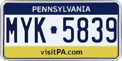 PA license plate MYK5839
