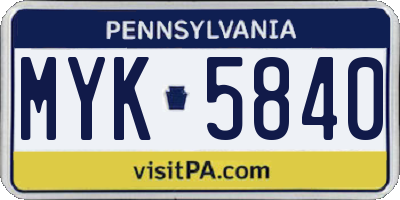 PA license plate MYK5840