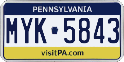 PA license plate MYK5843