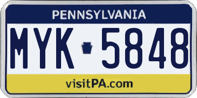PA license plate MYK5848