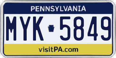 PA license plate MYK5849