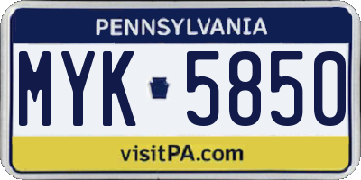 PA license plate MYK5850