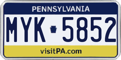PA license plate MYK5852