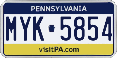 PA license plate MYK5854