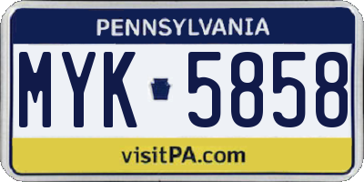 PA license plate MYK5858