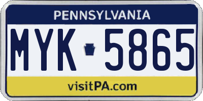 PA license plate MYK5865