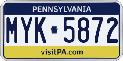PA license plate MYK5872