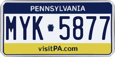 PA license plate MYK5877