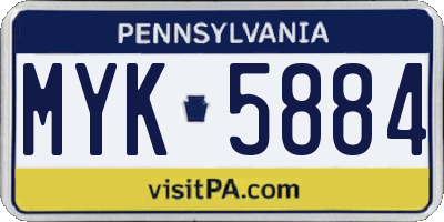 PA license plate MYK5884