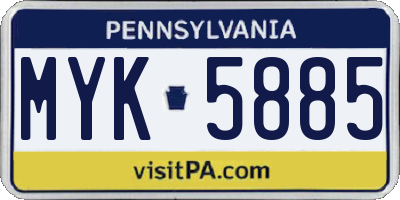 PA license plate MYK5885