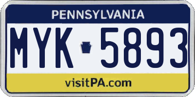 PA license plate MYK5893