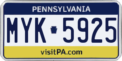 PA license plate MYK5925