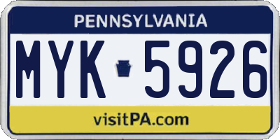 PA license plate MYK5926