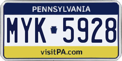 PA license plate MYK5928