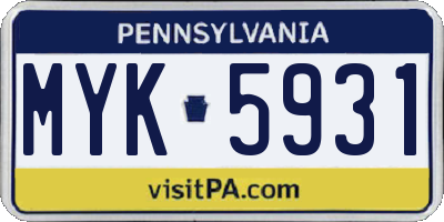 PA license plate MYK5931