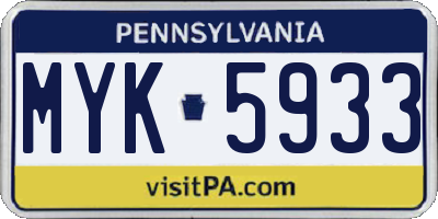 PA license plate MYK5933