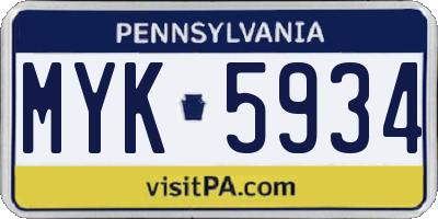 PA license plate MYK5934