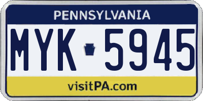 PA license plate MYK5945
