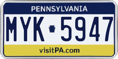 PA license plate MYK5947