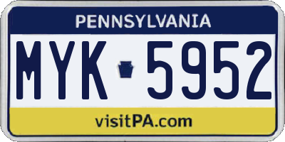 PA license plate MYK5952