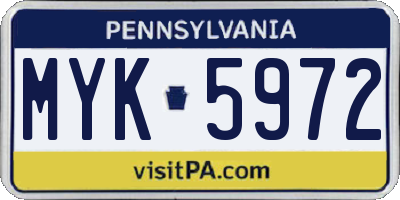 PA license plate MYK5972