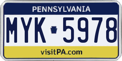 PA license plate MYK5978